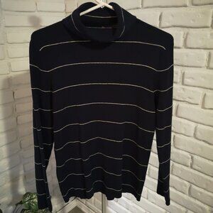 Talbots Ladies Navy with Beige Stripe Lightweight Turtleneck